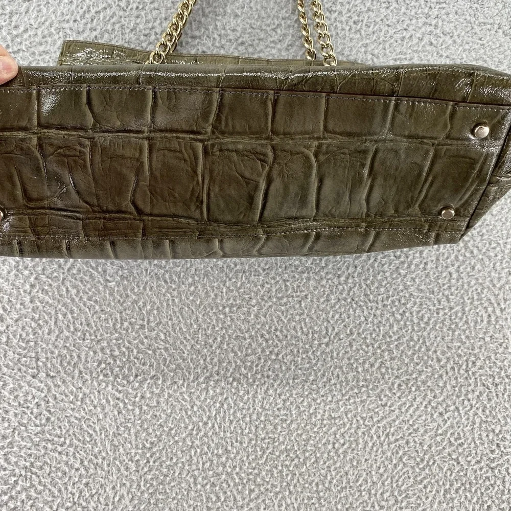 Kate Spade New York‎ Shoulder Bag Womens Green Croc Embossed Patent Chain Tote